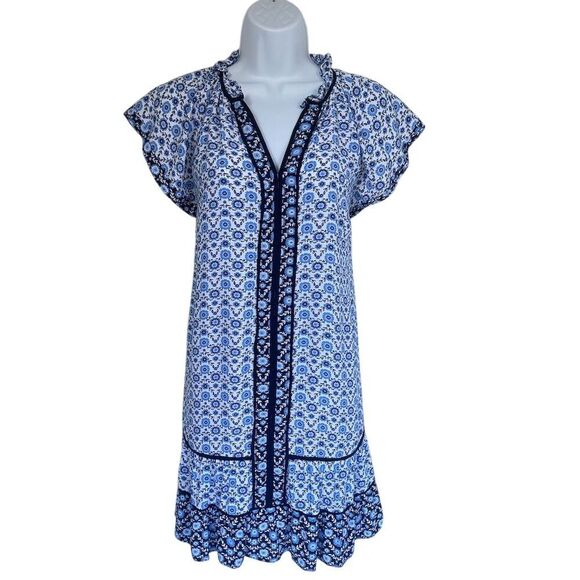 LOFT Women's M Blue Floral Flutter Swing Dress Knee Length Casual - Picture 6 of 6
